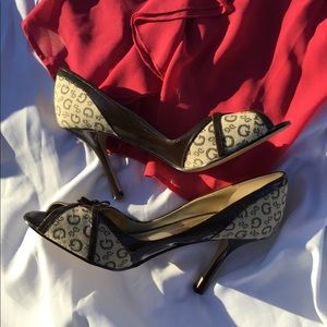 EUC Brown Beige Peep toe pumps by Guess